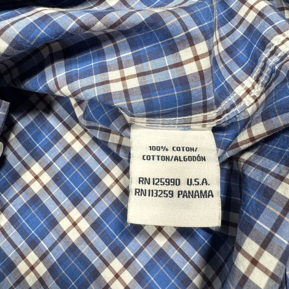 Faconnable Classique Blue Brown Plaid Button Shirt Men’s Medium - Picture 6 of 8